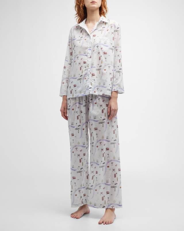 Map-Print Cotton Pajama Set
